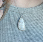 Orbicular Plume Agate Necklace | Sterling Silver Open Bezel Pendant | Handmade Statement Jewelry
