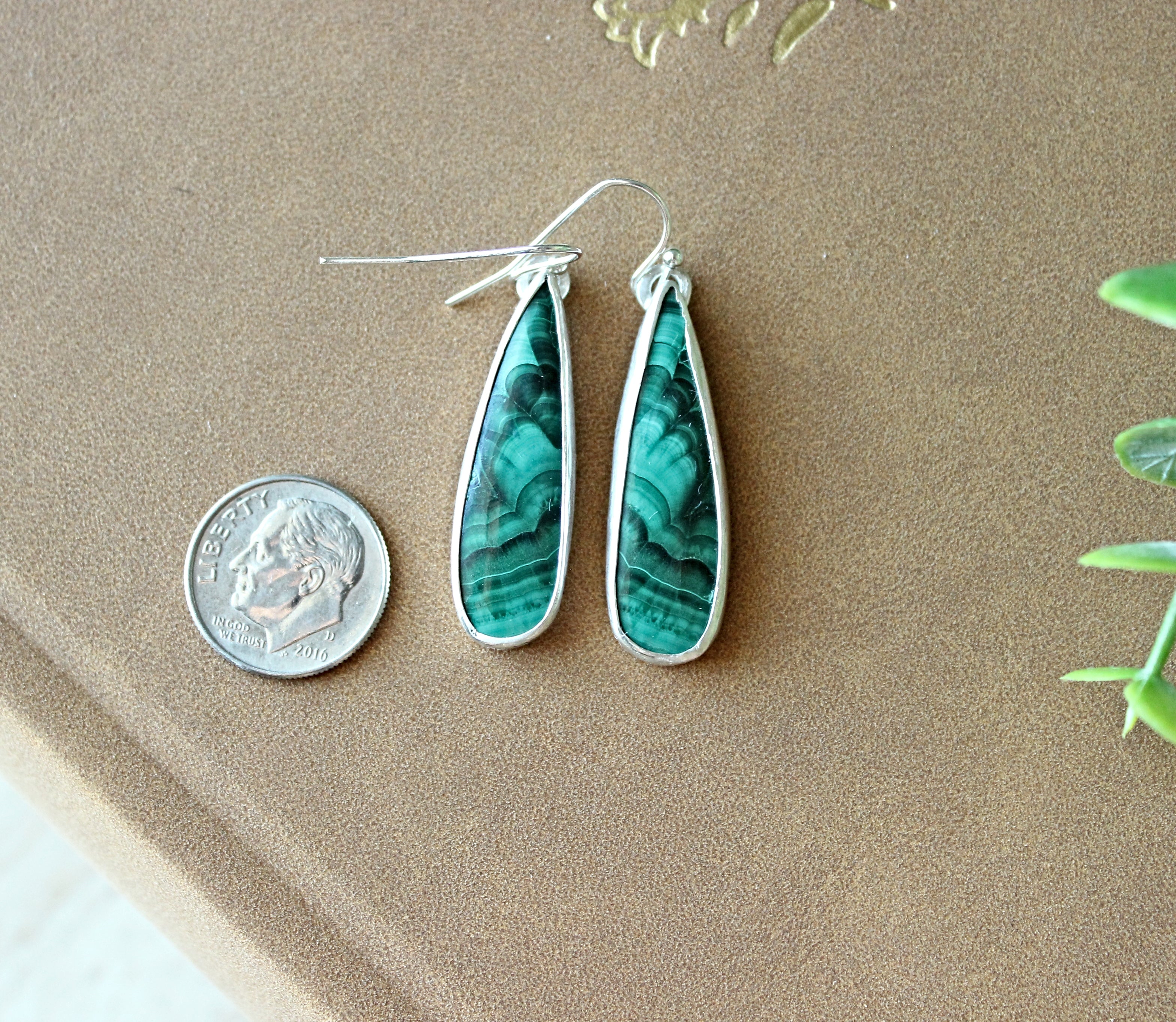 Malachite Teardrop Dangle Earrings | Sterling Silver Handmade Drop Earrings | Green Natural Gemstone Jewelry