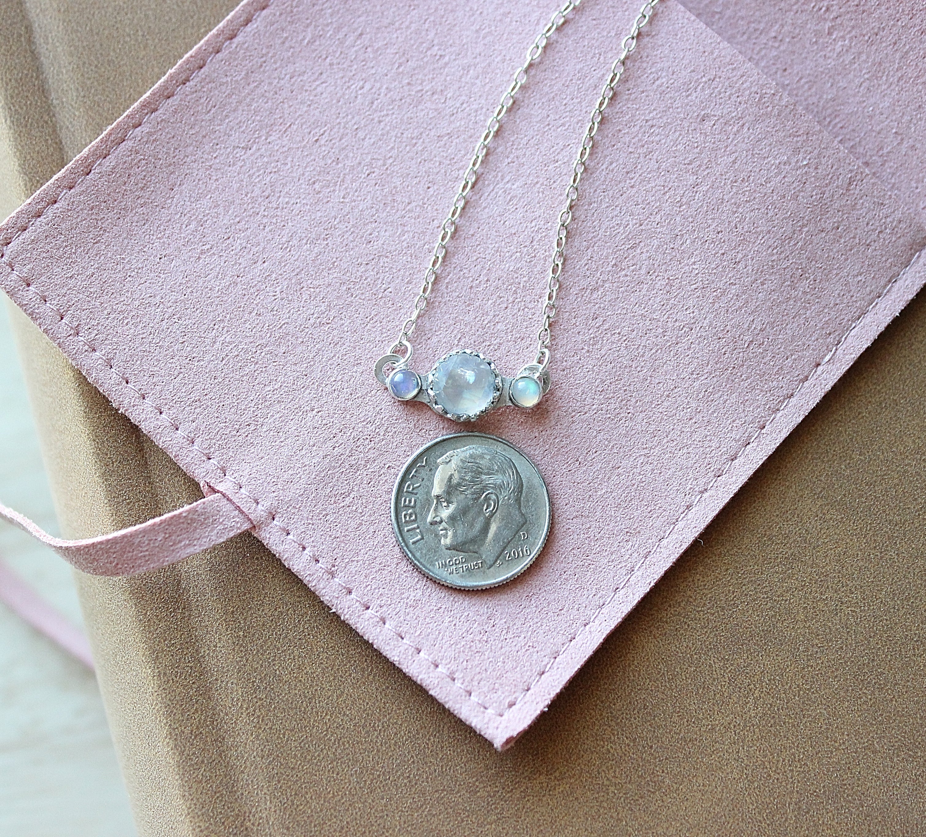 Moonstone & Opal Bar Necklace | Sterling Silver Dainty Celestial Pendant | Handmade Birthstone Jewelry