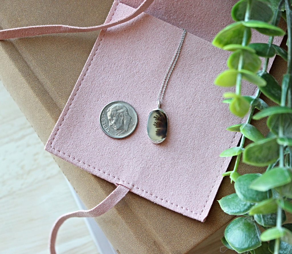 Scenic Dendritic Agate Necklace | Oval Sterling Silver Open Bezel Pendant | Handmade Nature-Inspired Jewelry