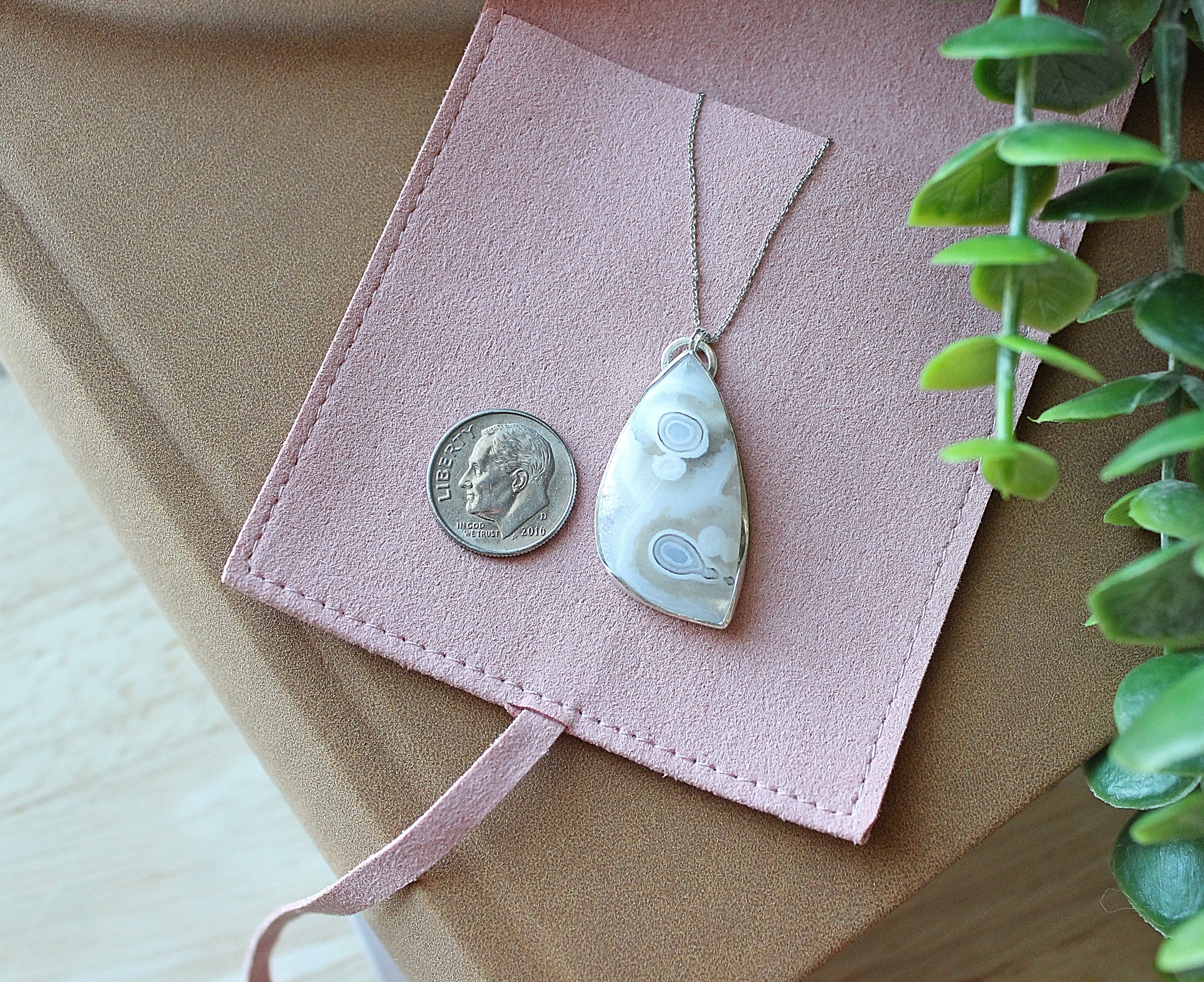 Orbicular Plume Agate Necklace | Sterling Silver Open Bezel Pendant | Handmade Statement Jewelry