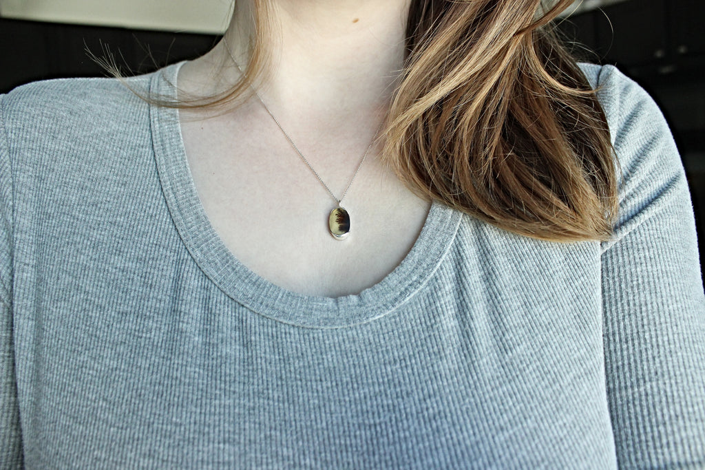 Scenic Dendritic Agate Necklace | Oval Sterling Silver Open Bezel Pendant | Handmade Nature-Inspired Jewelry