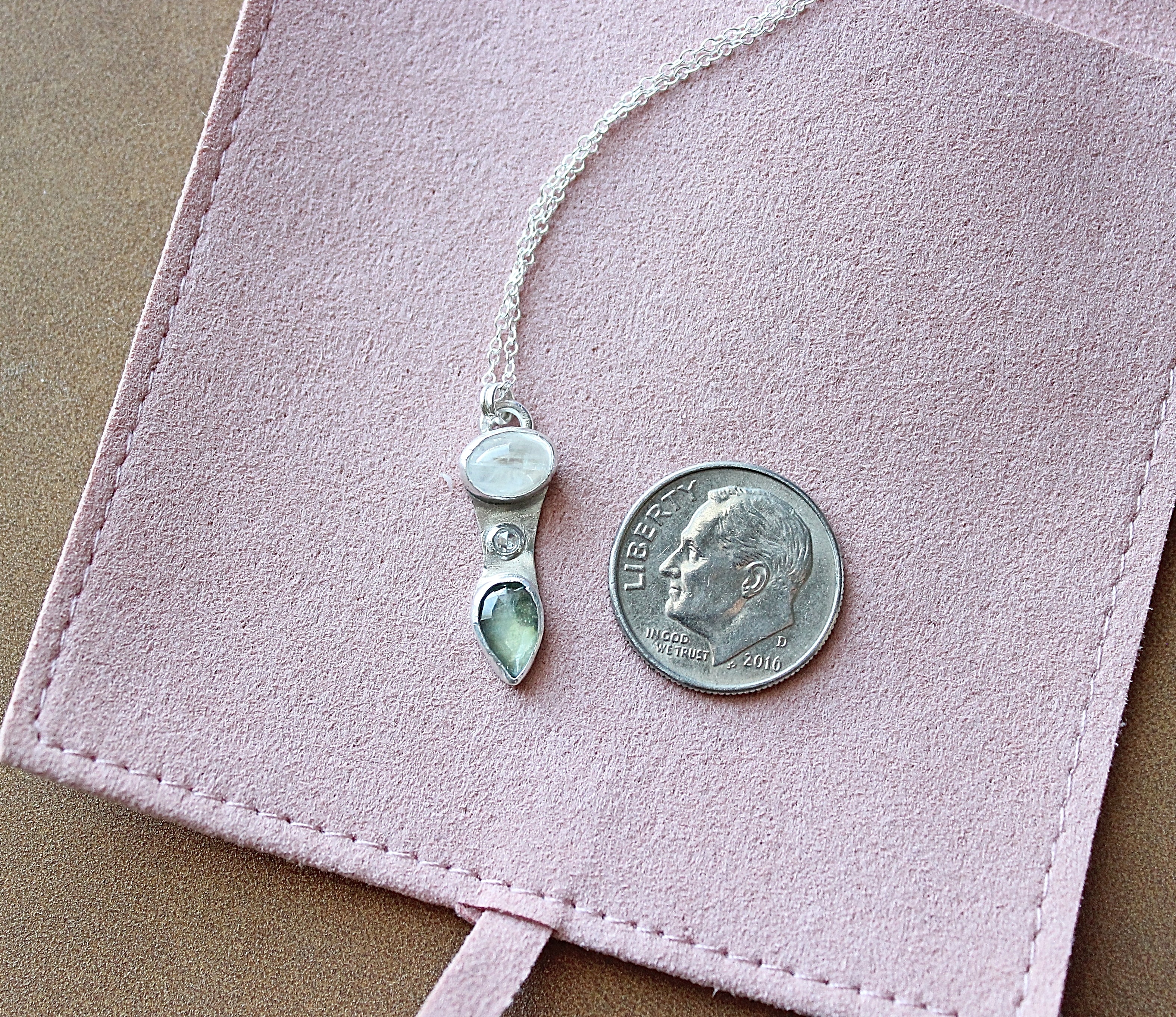 Moonstone, Moissanite & Green Kyanite Pendant