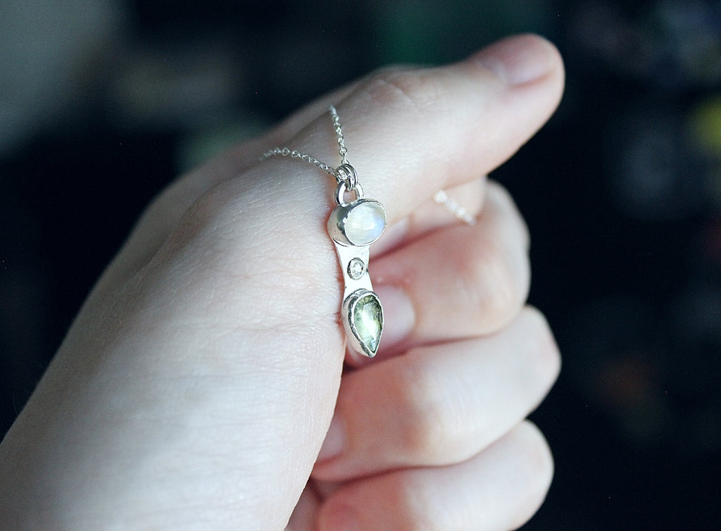 Moonstone, Moissanite & Green Kyanite Pendant