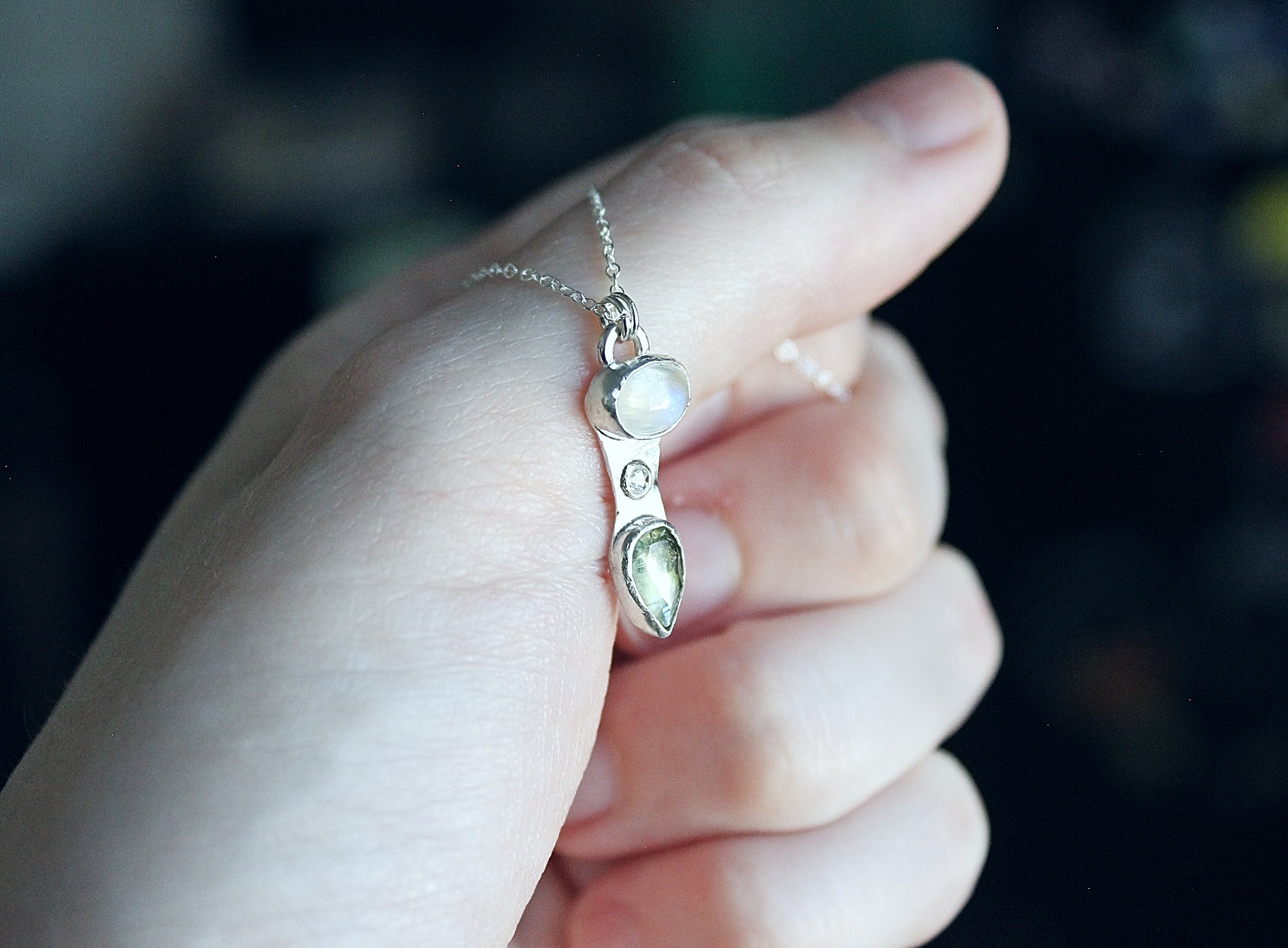 Moonstone, Moissanite & Green Kyanite Pendant