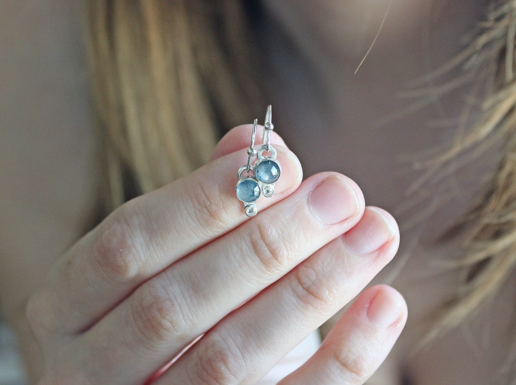 Silver Sheen Sapphire & Moissanite Earrings