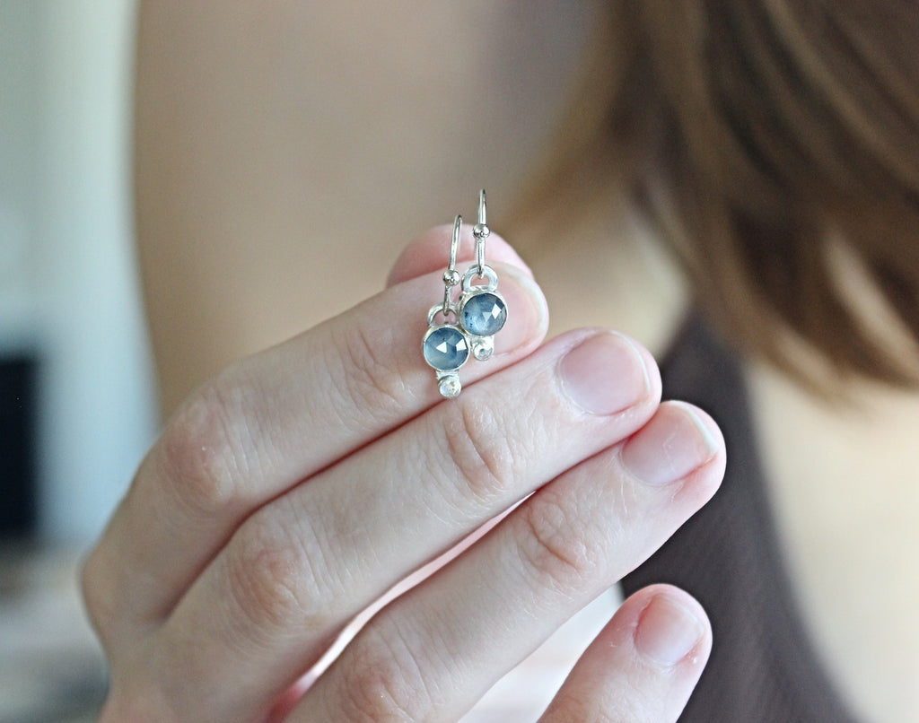 Silver Sheen Sapphire & Moissanite Earrings