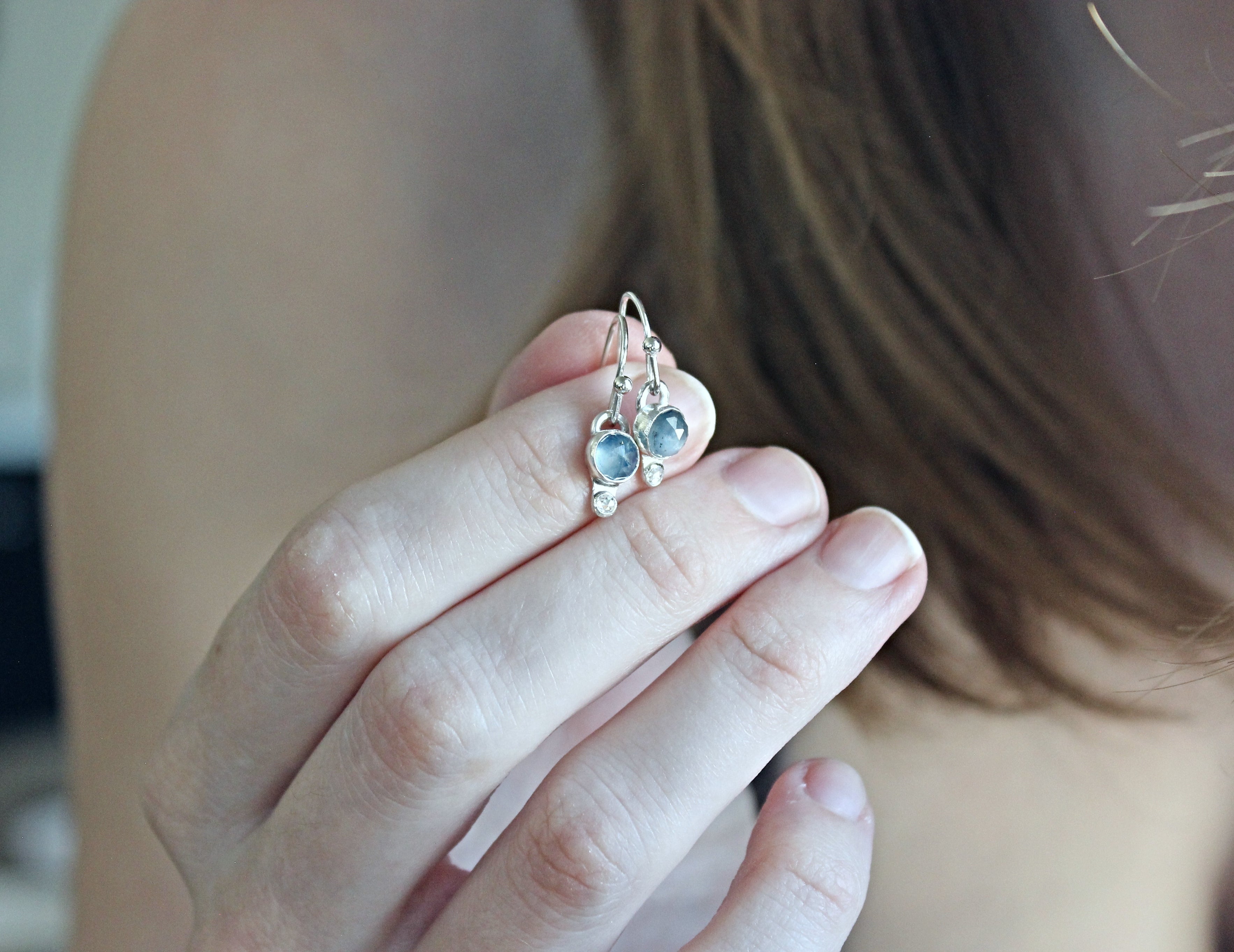 Silver Sheen Sapphire & Moissanite Earrings