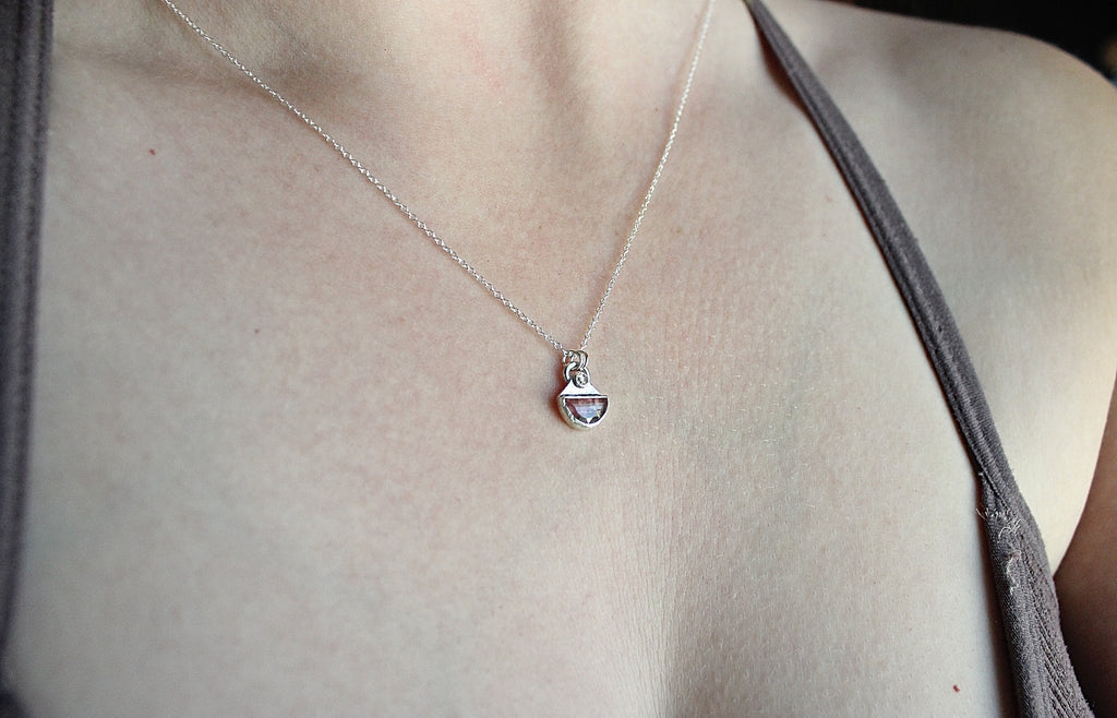 Pink Tourmaline & Moissanite Pendant in Sterling Silver