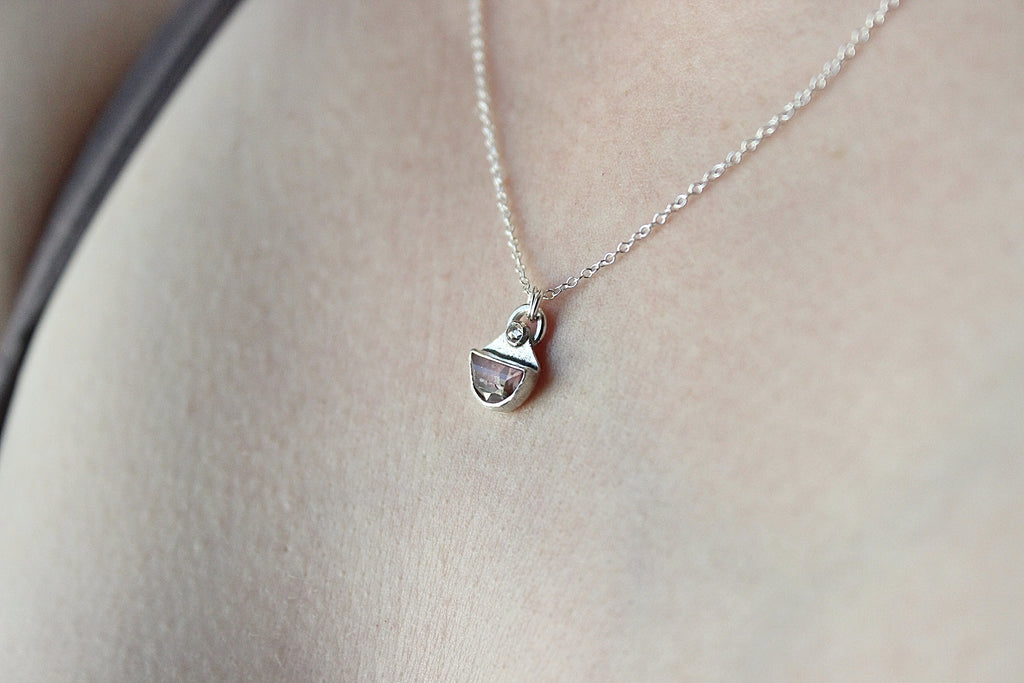Pink Tourmaline & Moissanite Pendant in Sterling Silver