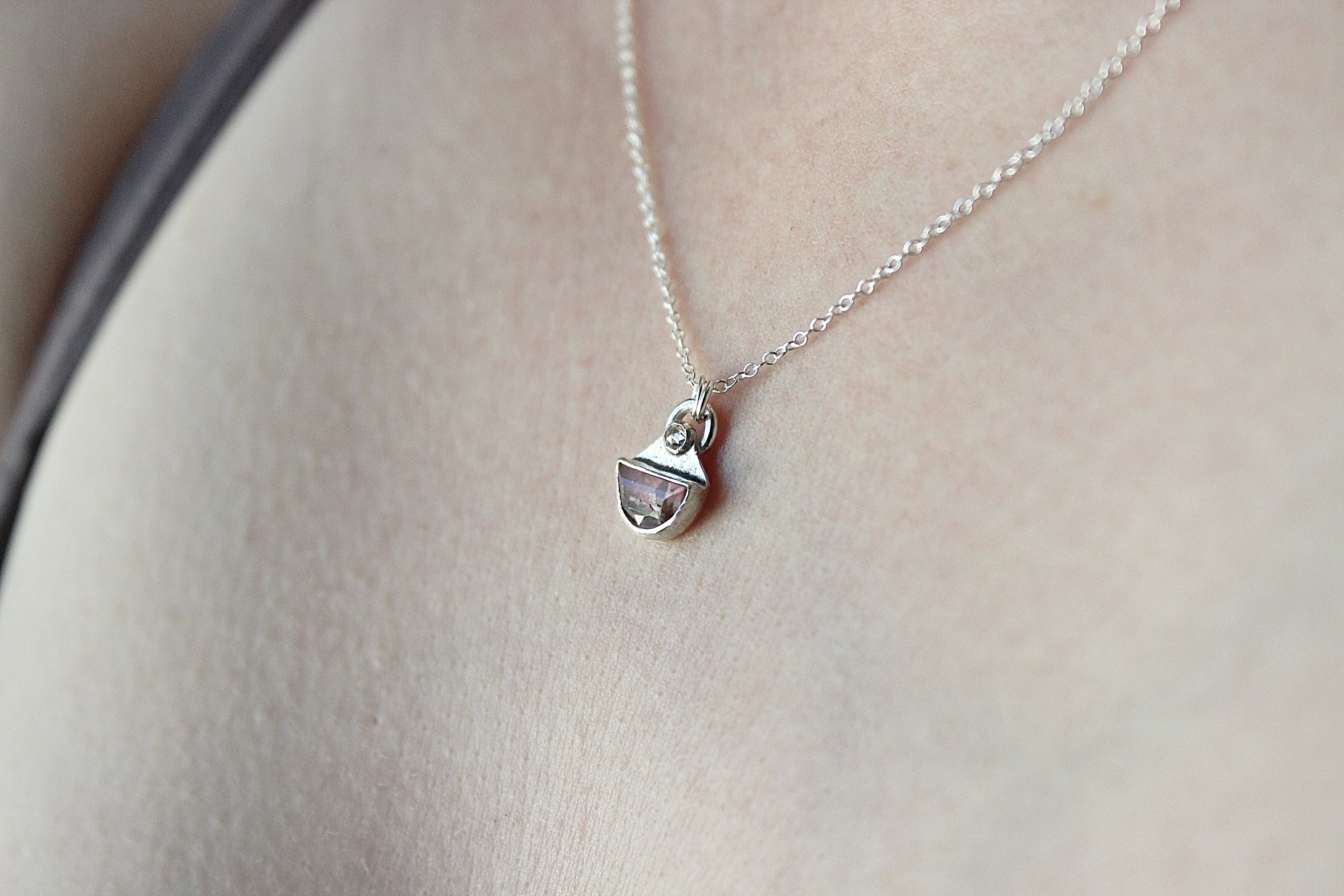 Pink Tourmaline & Moissanite Pendant in Sterling Silver