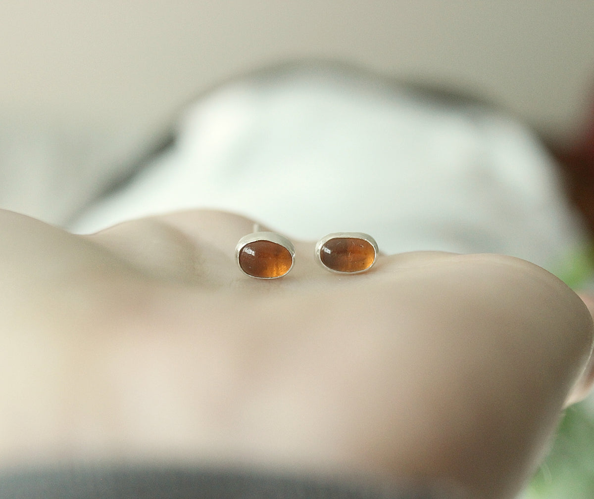 Honey Hessonite Garnet Stud Earrings