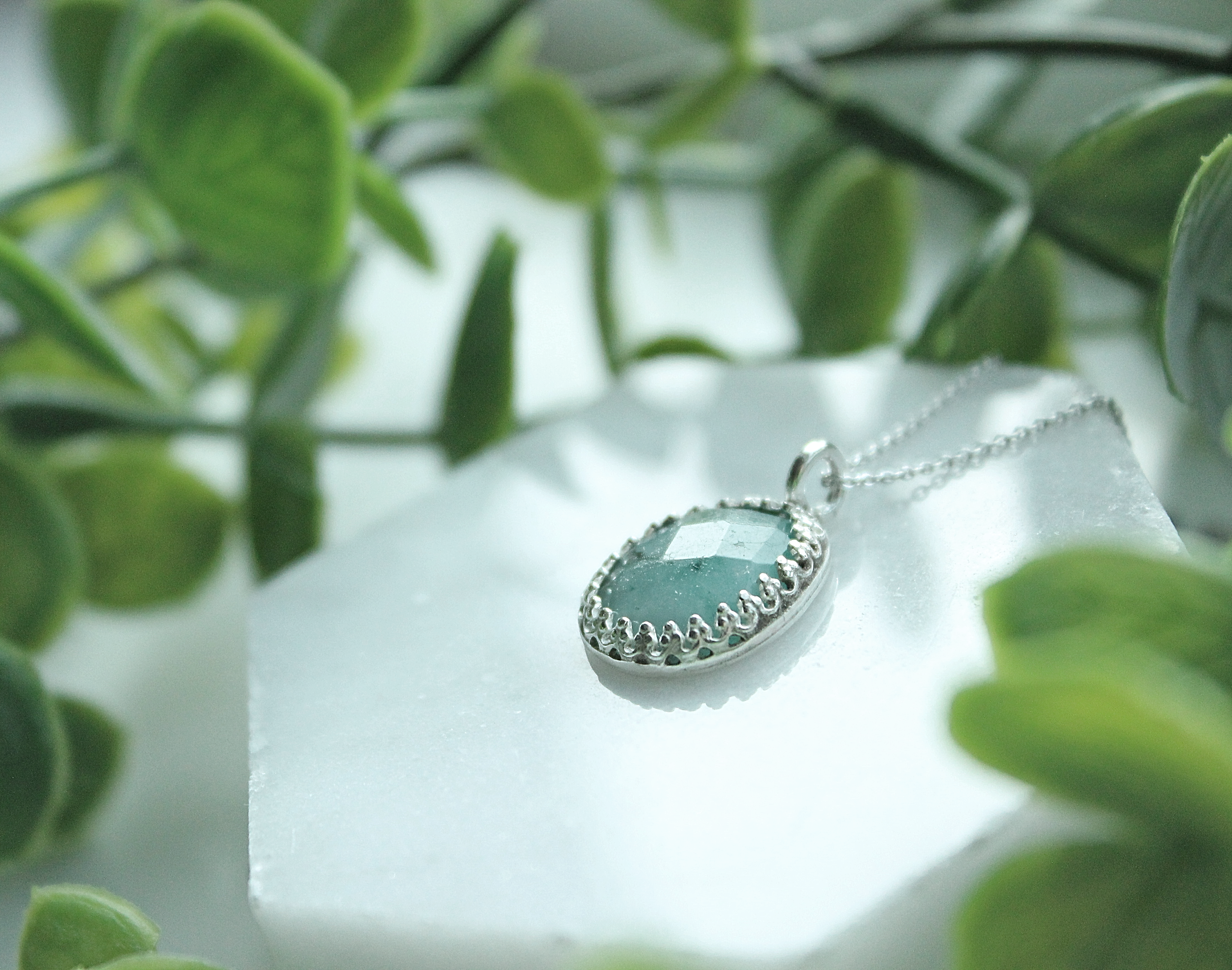 Creamy Emerald Necklace | Freeform Rose Cut Emerald Sterling Silver Pendant | Handmade Green Gemstone Jewelry