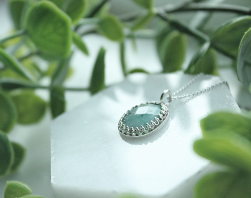 Creamy Emerald Necklace | Freeform Rose Cut Emerald Sterling Silver Pendant | Handmade Green Gemstone Jewelry