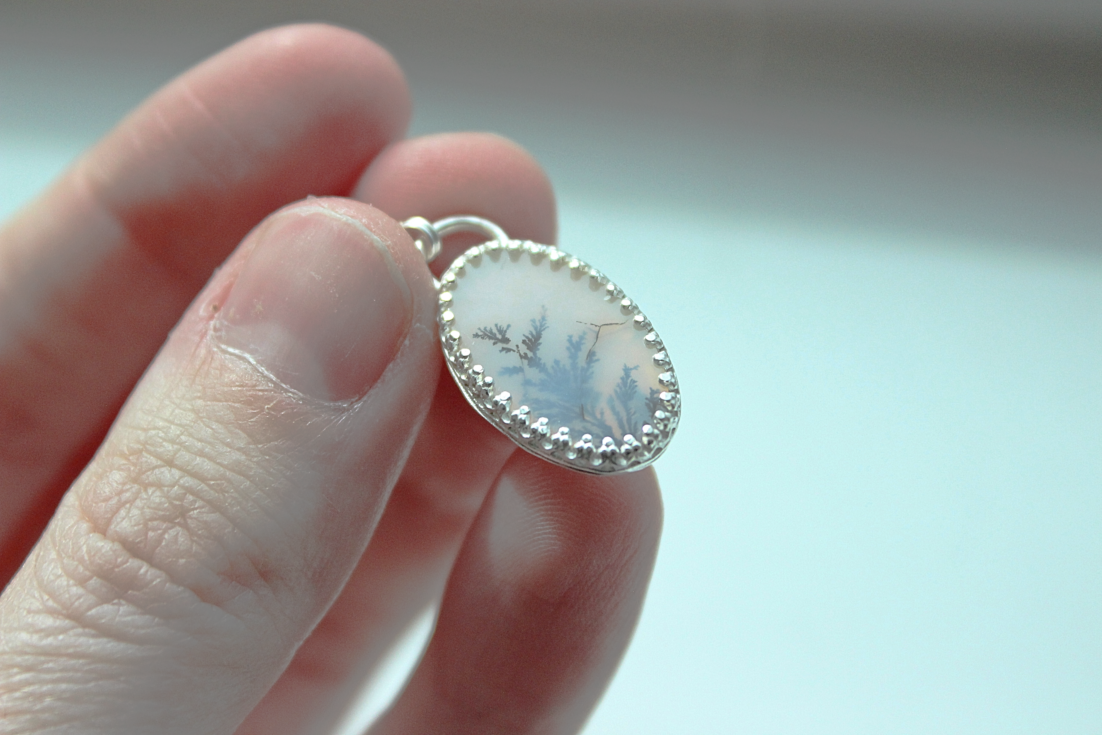 Scenic Dendritic Agate Necklace | Sterling Silver Bezel Pendant | Nature Landscape Gemstone Jewelry