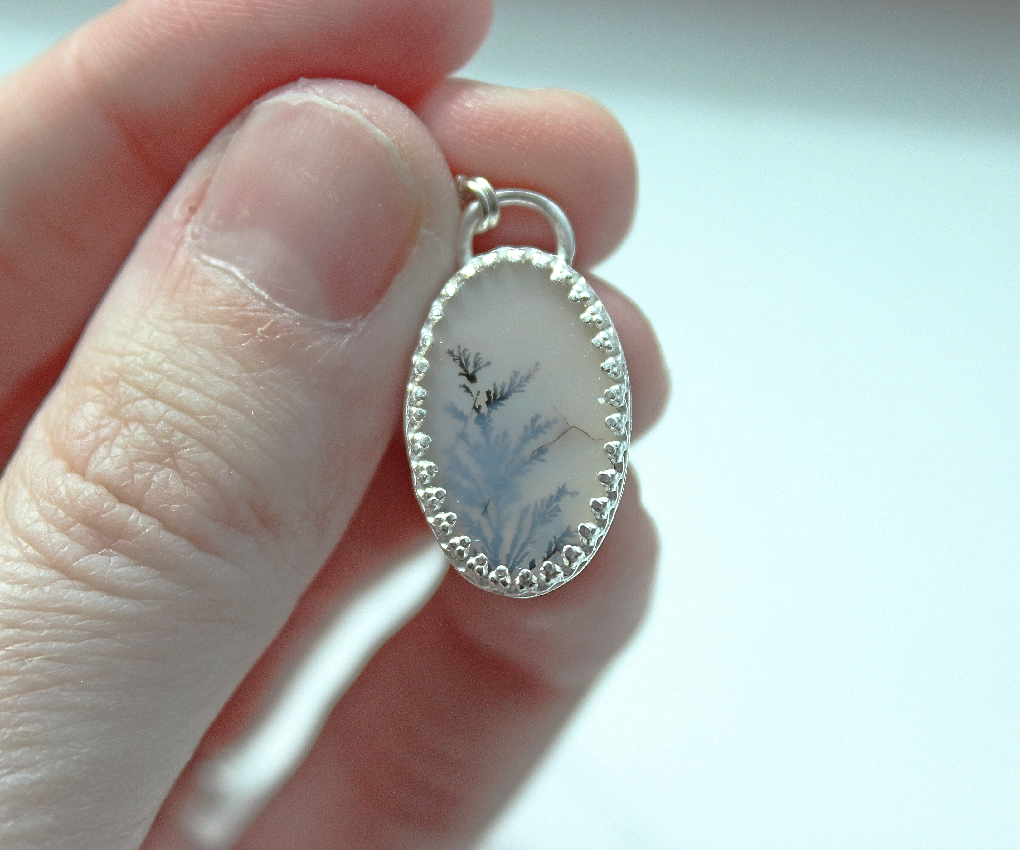 Scenic Dendritic Agate Necklace | Sterling Silver Bezel Pendant | Nature Landscape Gemstone Jewelry