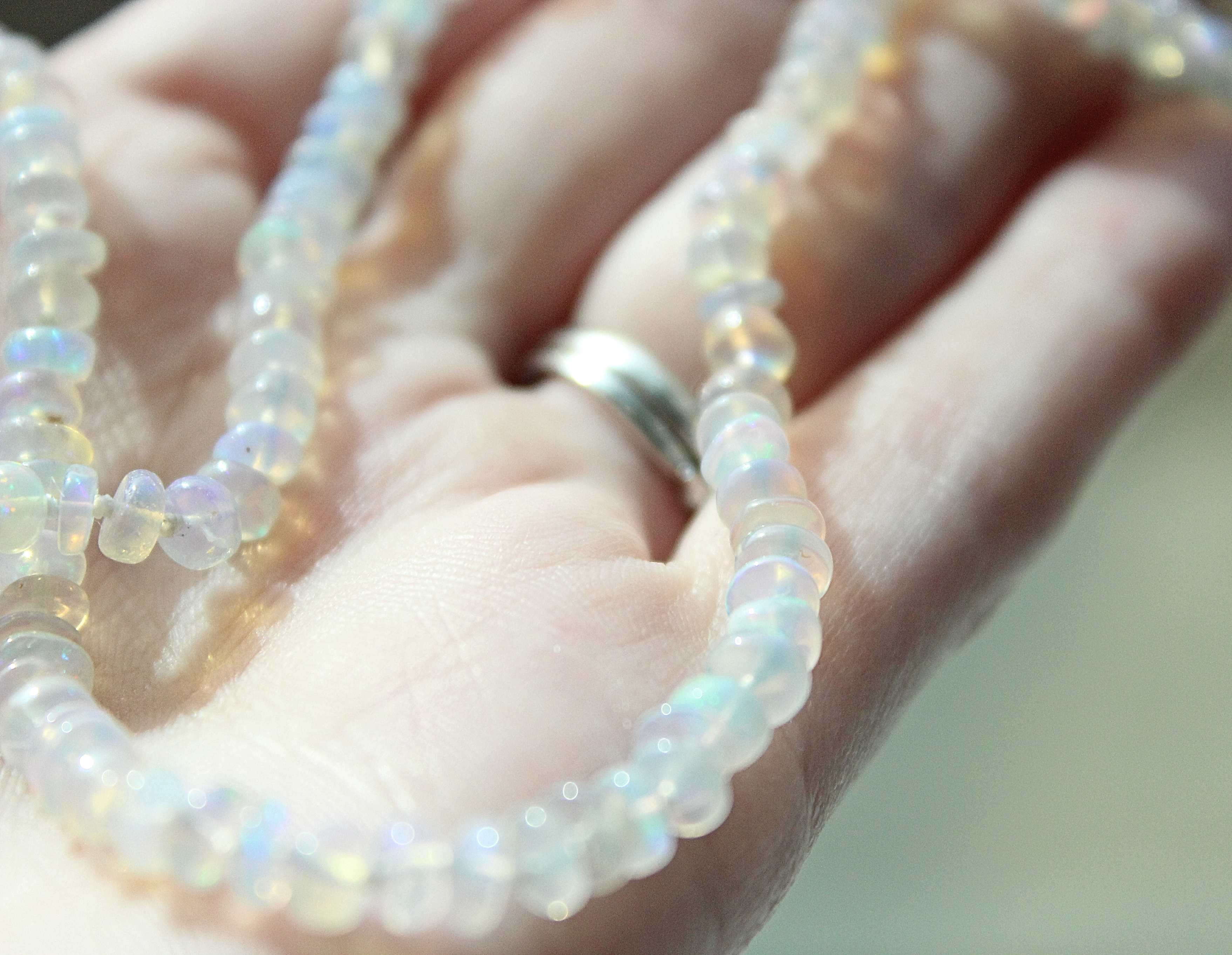 Hand Knotted Ethiopian Opal Necklace | Cream Fire Opal Bead Strand | 16 Inch Gemstone Necklace