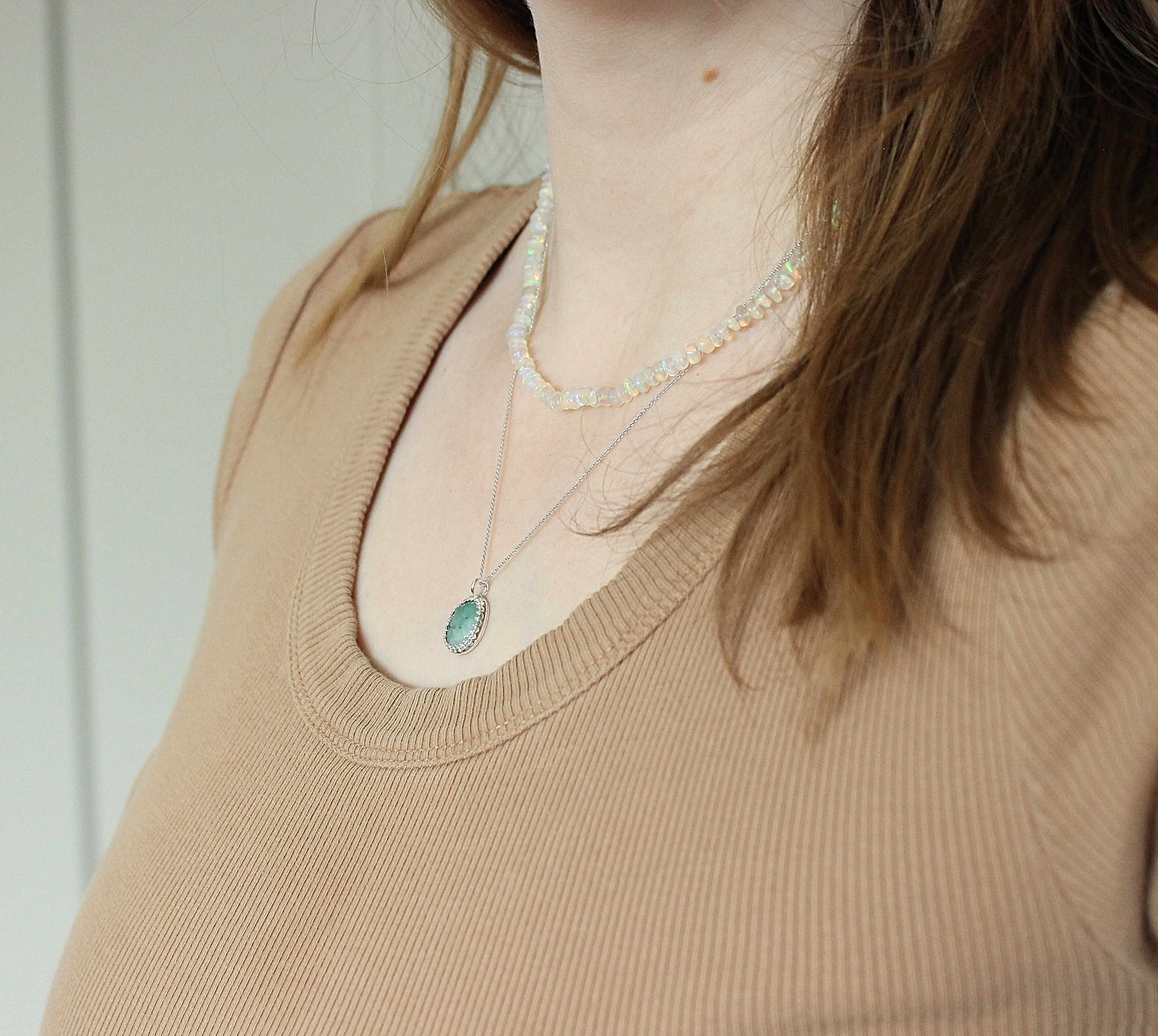 Creamy Emerald Necklace | Freeform Rose Cut Emerald Sterling Silver Pendant | Handmade Green Gemstone Jewelry