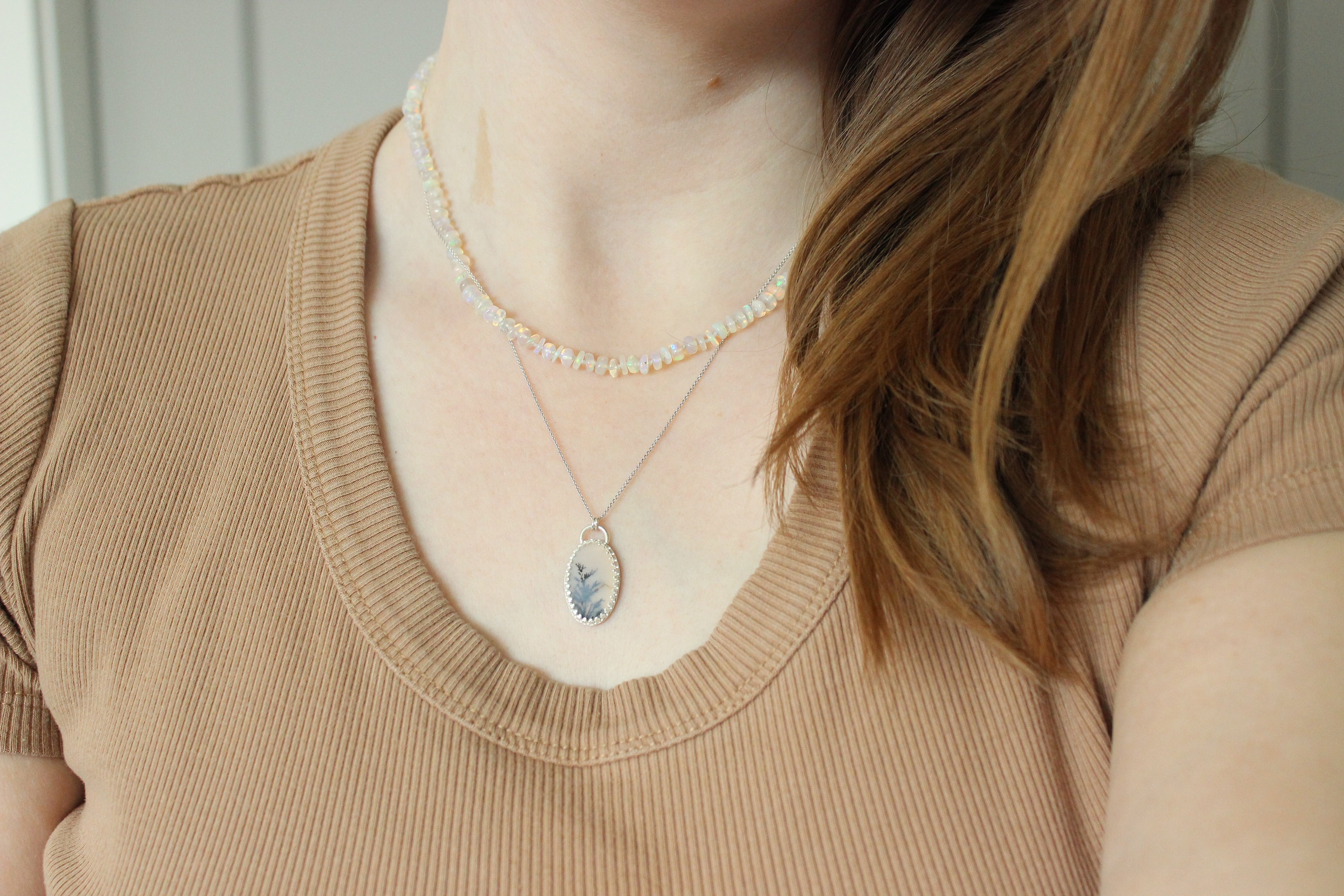Scenic Dendritic Agate Necklace | Sterling Silver Bezel Pendant | Nature Landscape Gemstone Jewelry