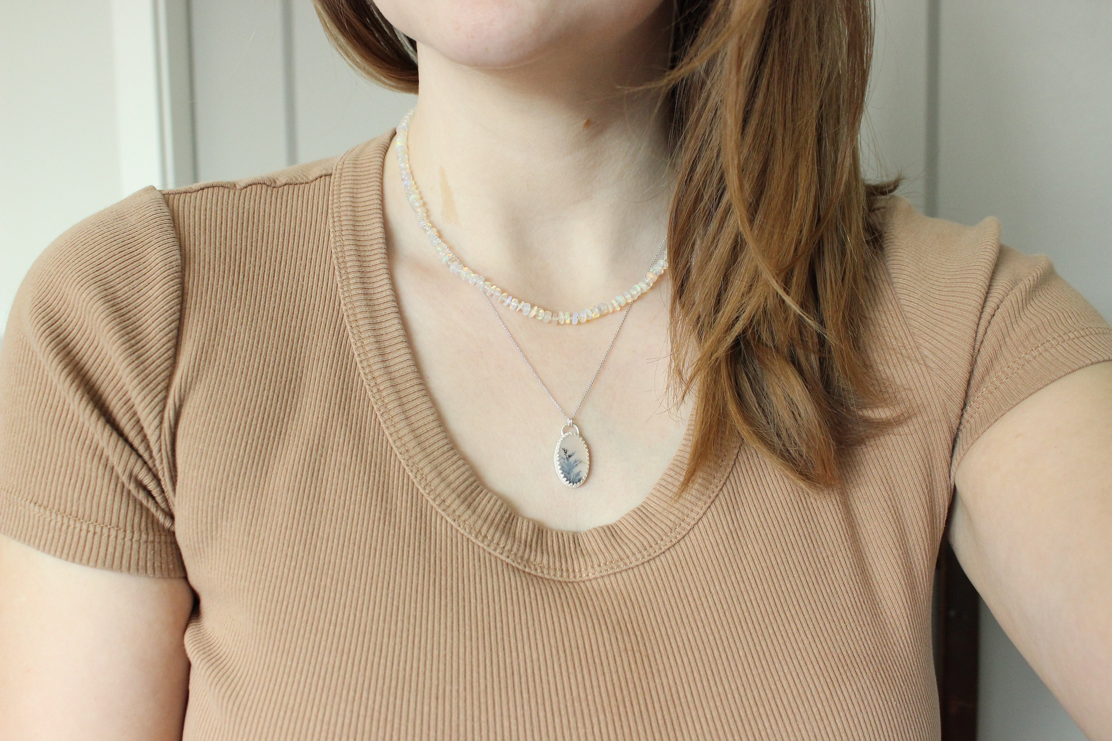 Scenic Dendritic Agate Necklace | Sterling Silver Bezel Pendant | Nature Landscape Gemstone Jewelry