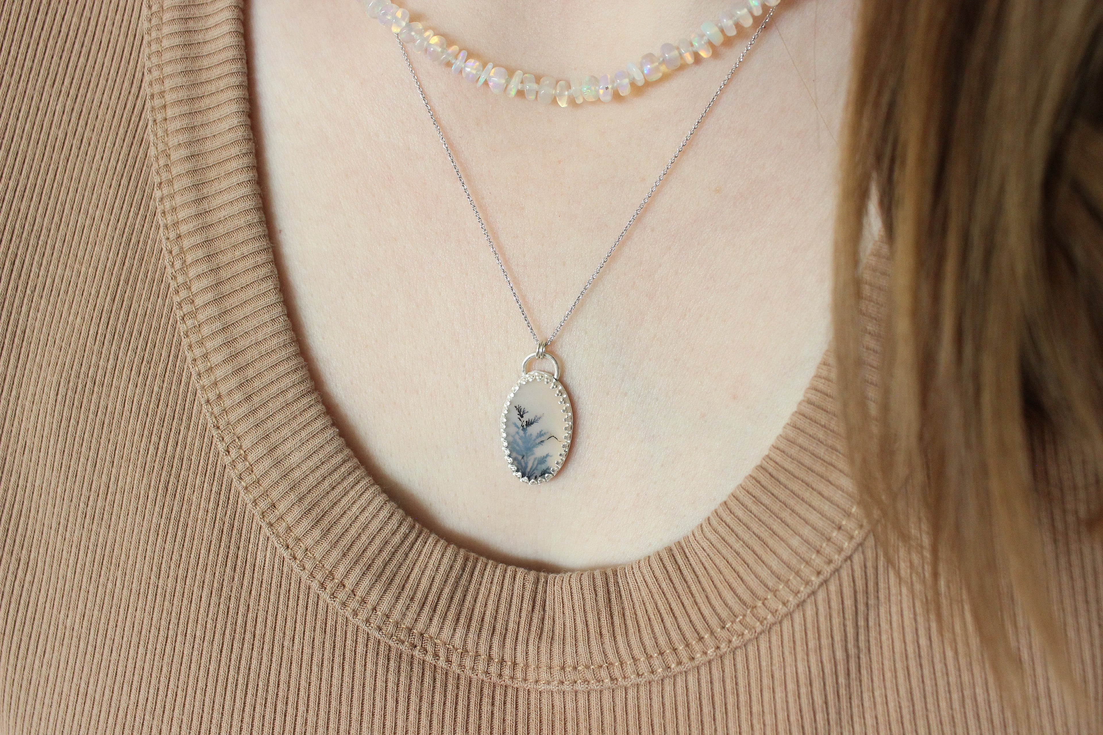Scenic Dendritic Agate Necklace | Sterling Silver Bezel Pendant | Nature Landscape Gemstone Jewelry