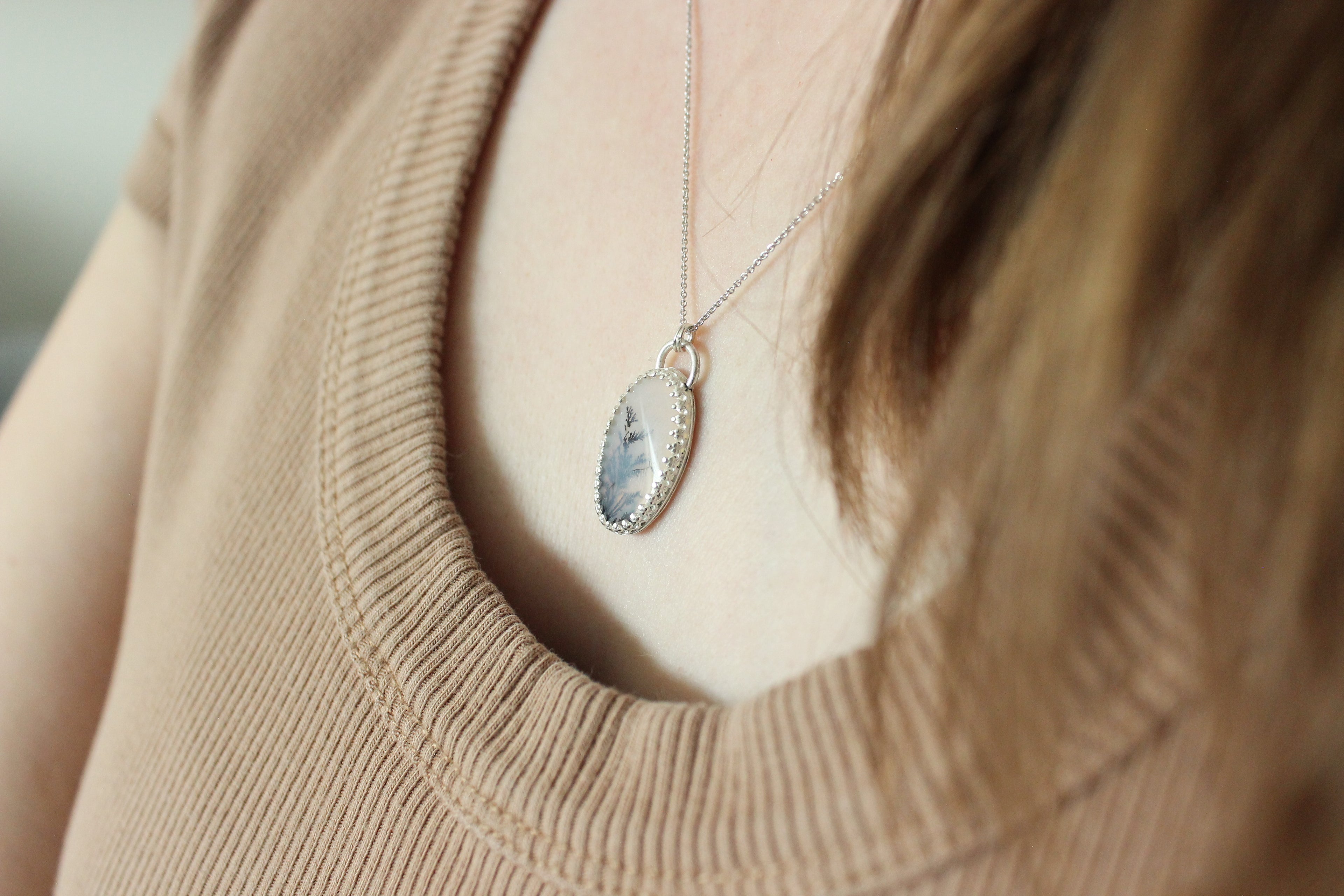 Scenic Dendritic Agate Necklace | Sterling Silver Bezel Pendant | Nature Landscape Gemstone Jewelry