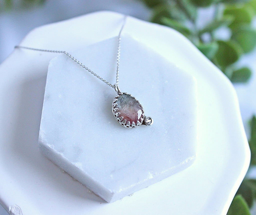 One-of-a-Kind Watermelon Tourmaline & Moissanite Necklace in Sterling Silver