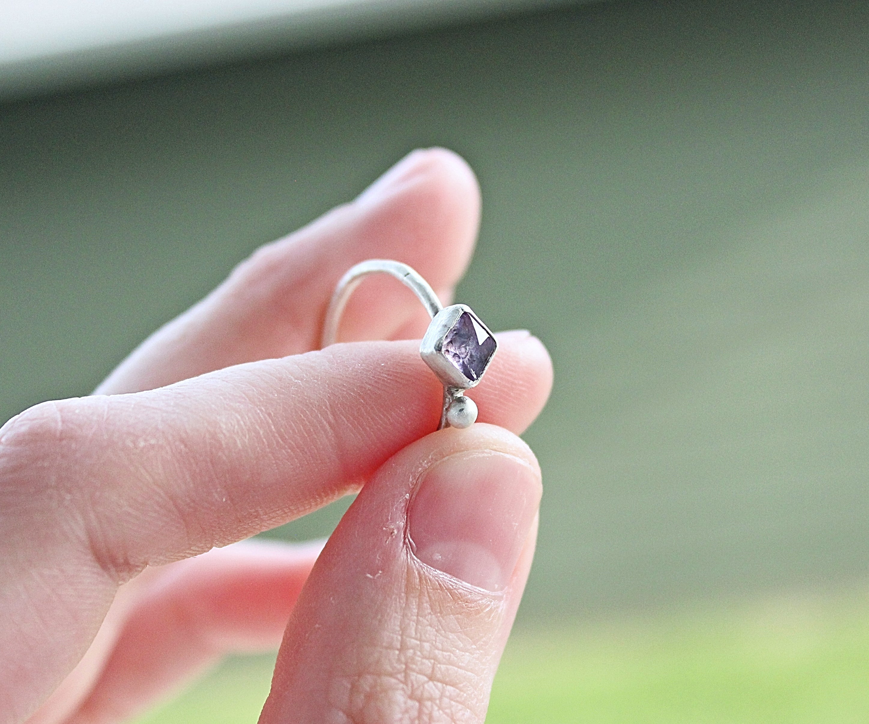 Square Amethyst Sterling Silver Ring US Size 6