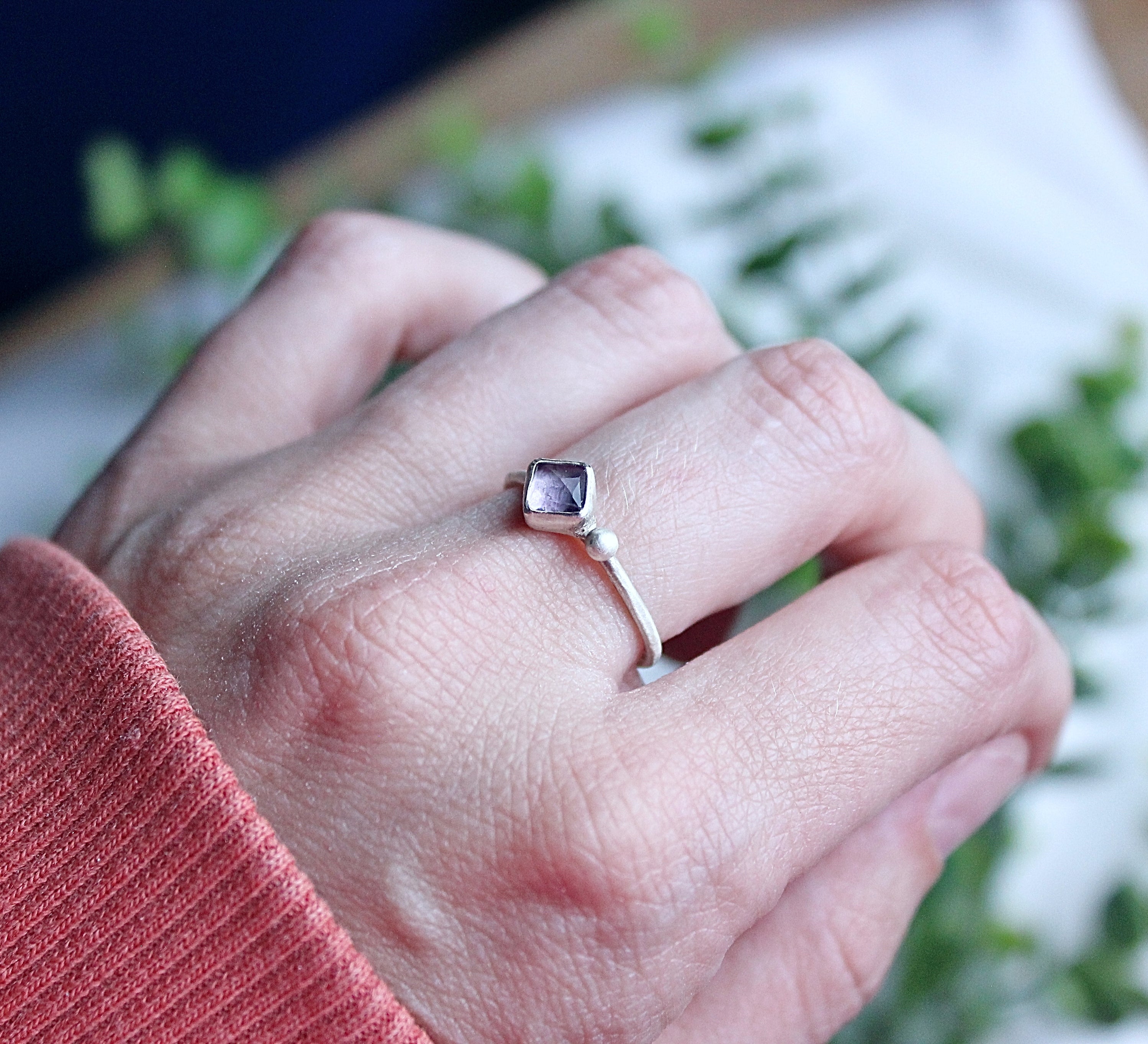 Square Amethyst Sterling Silver Ring US Size 6