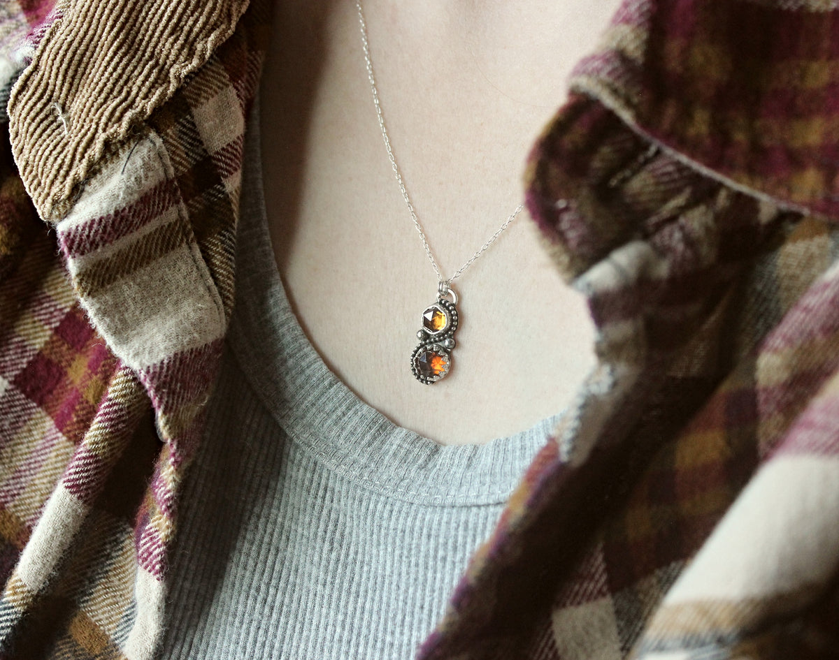 Red & Golden Amber Zircon Necklace