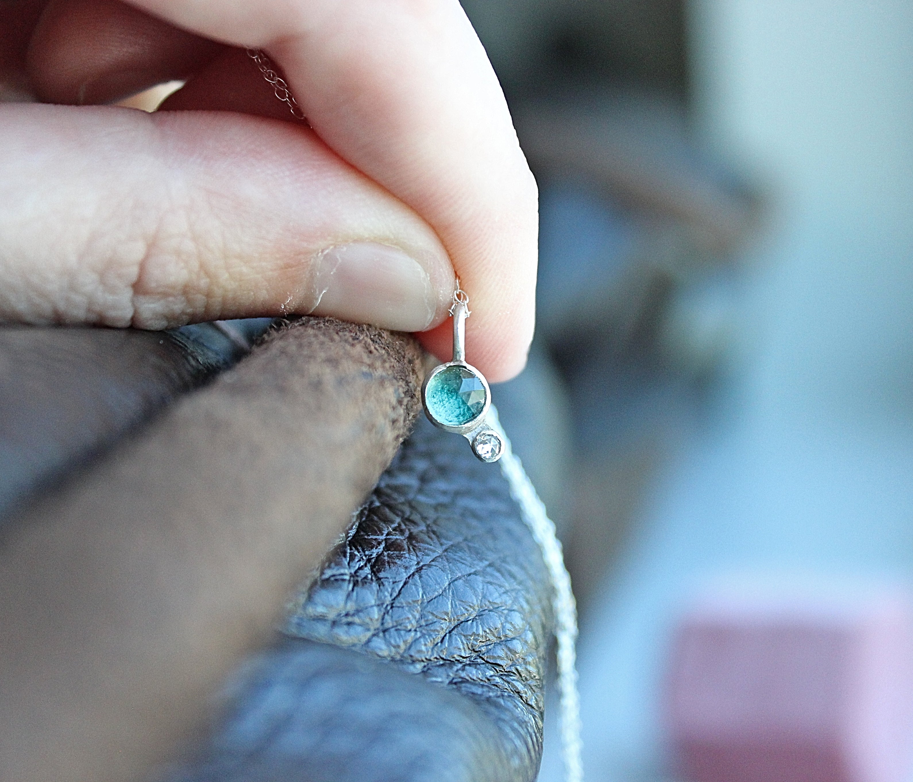 Lumen Duo Indicolite Tourmaline & Moissanite Pendant | Sterling Silver