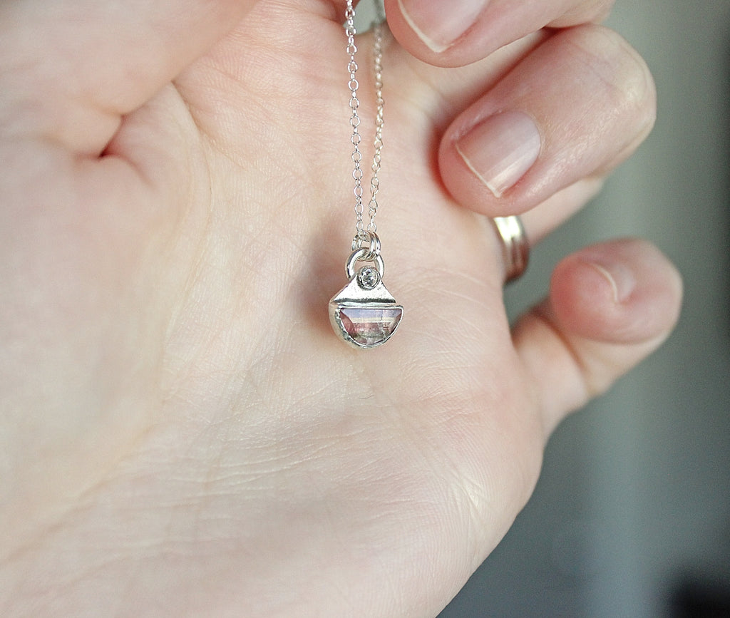 Pink Tourmaline & Moissanite Pendant in Sterling Silver