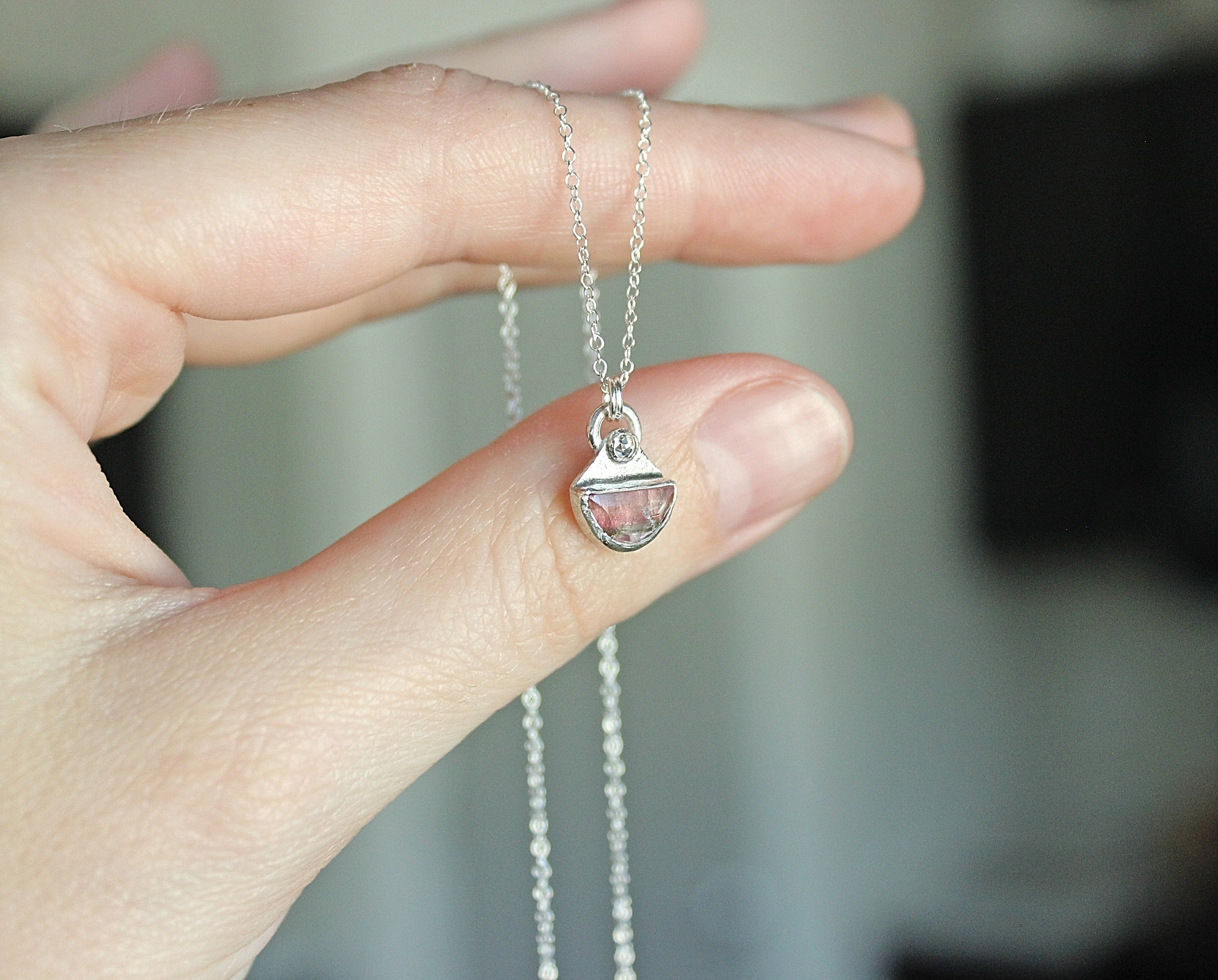 Pink Tourmaline & Moissanite Pendant in Sterling Silver