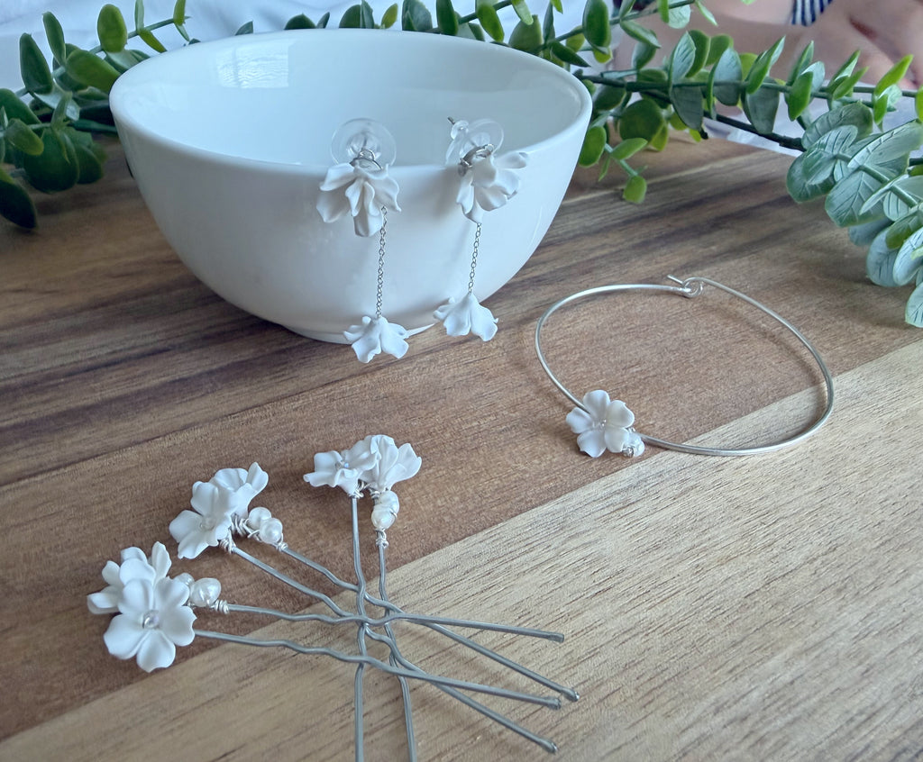 White Floral Convertible Earrings