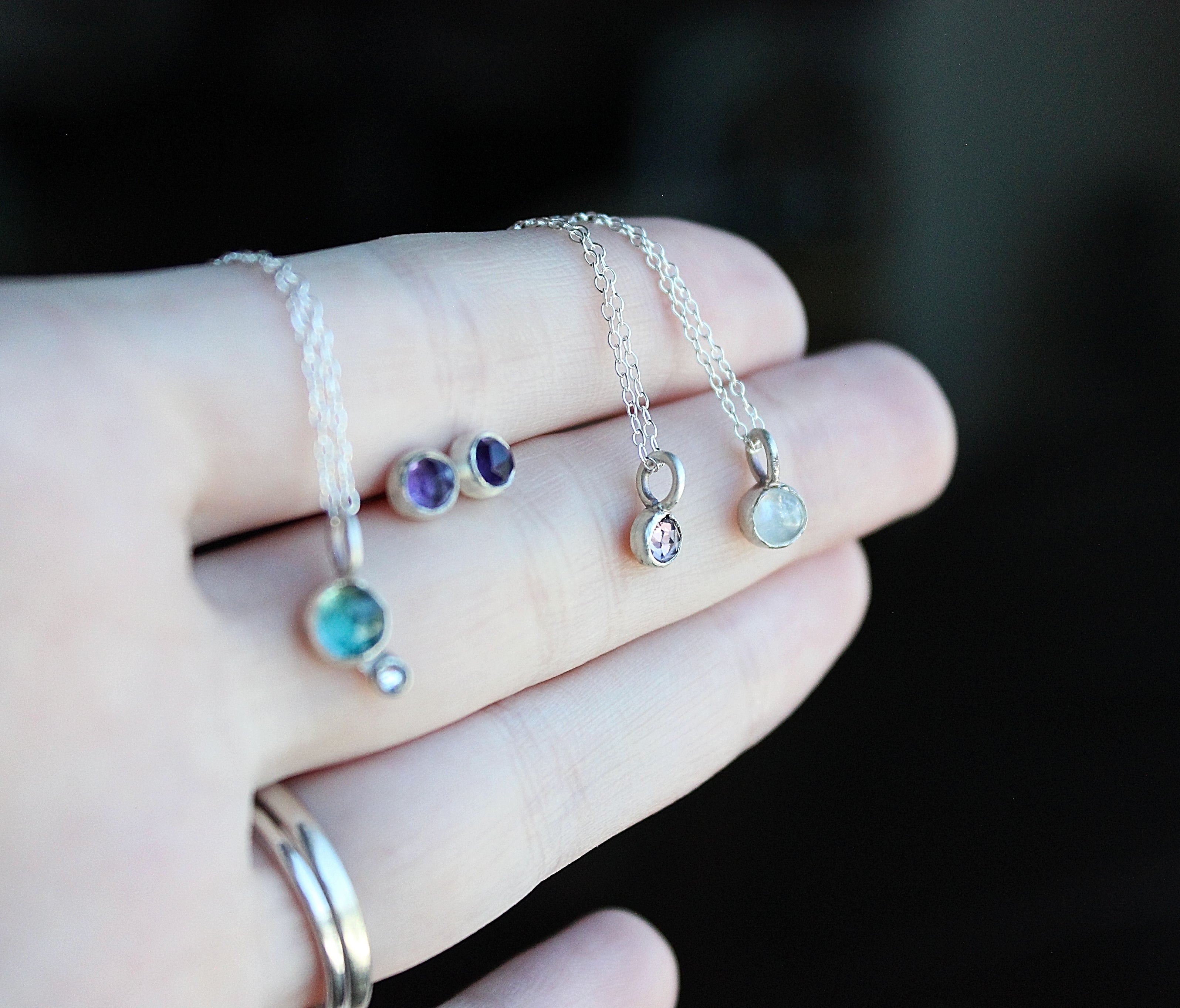 Lumen Moonstone Pendant | 4mm Smooth Moonstone in Sterling Silver