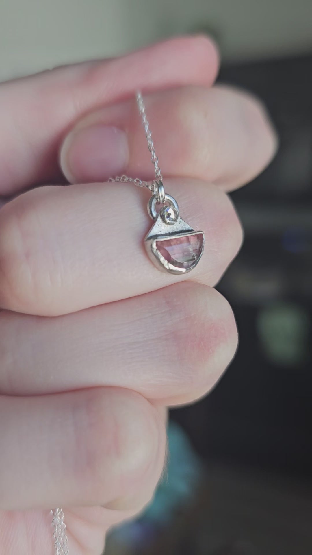 Pink Tourmaline & Moissanite Pendant in Sterling Silver