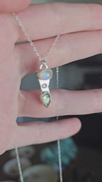 Moonstone, Moissanite & Green Kyanite Pendant