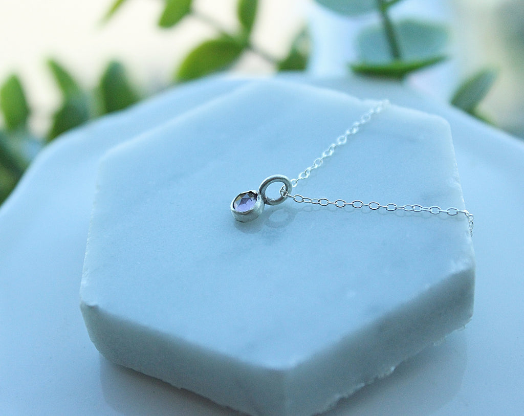 Lumen Purple Sapphire Pendant | 3mm Rose Cut Sapphire in Sterling Silver