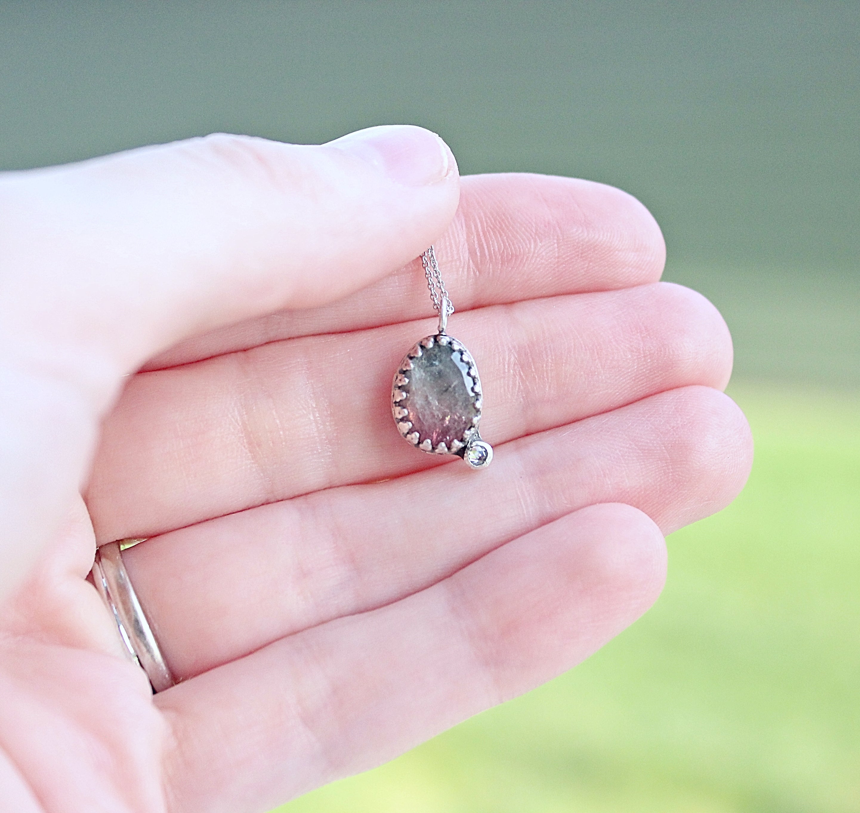 One-of-a-Kind Watermelon Tourmaline & Moissanite Necklace in Sterling Silver