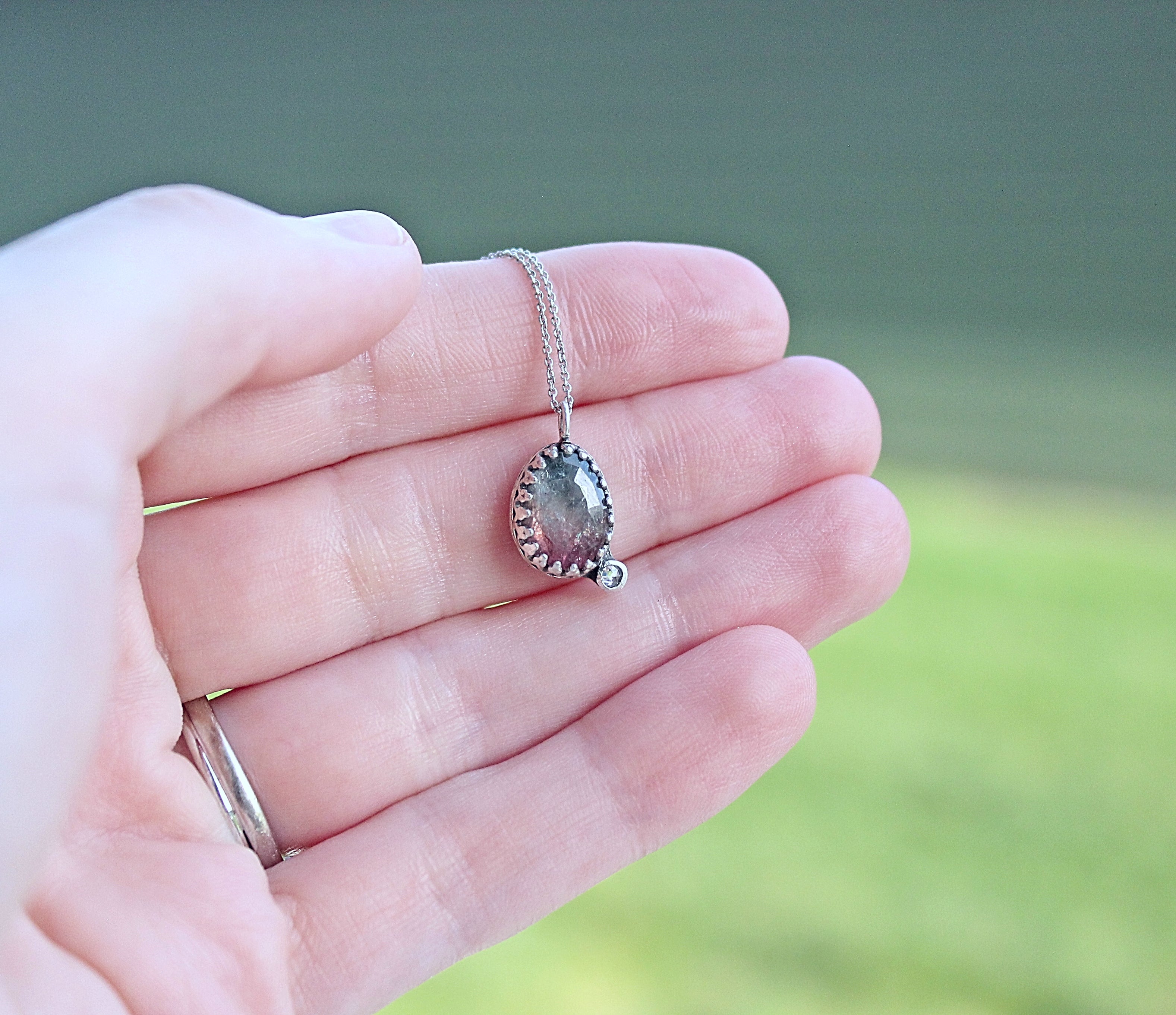One-of-a-Kind Watermelon Tourmaline & Moissanite Necklace in Sterling Silver