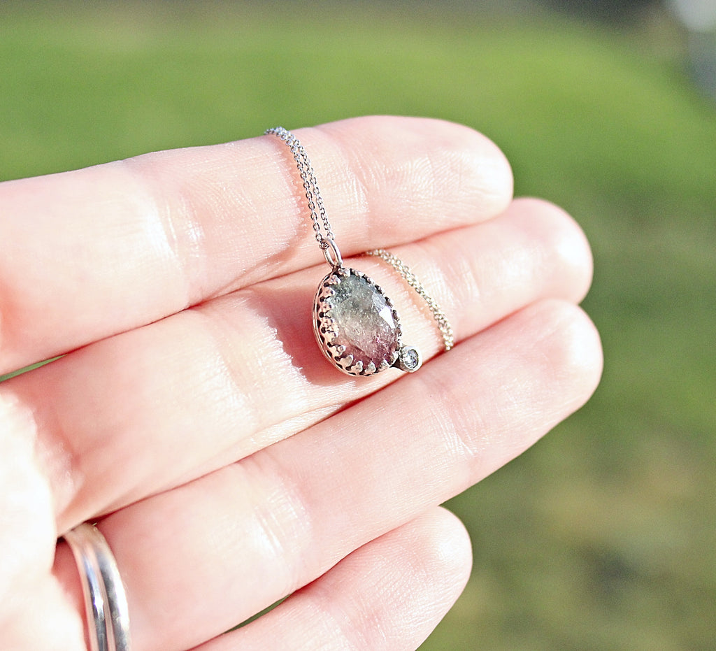 One-of-a-Kind Watermelon Tourmaline & Moissanite Necklace in Sterling Silver