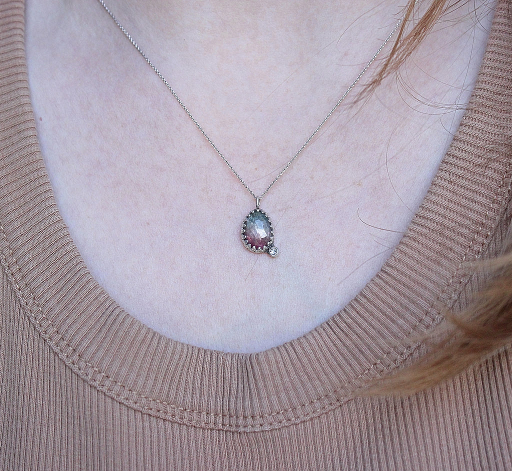 One-of-a-Kind Watermelon Tourmaline & Moissanite Necklace in Sterling Silver