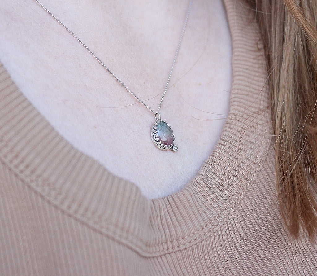 One-of-a-Kind Watermelon Tourmaline & Moissanite Necklace in Sterling Silver