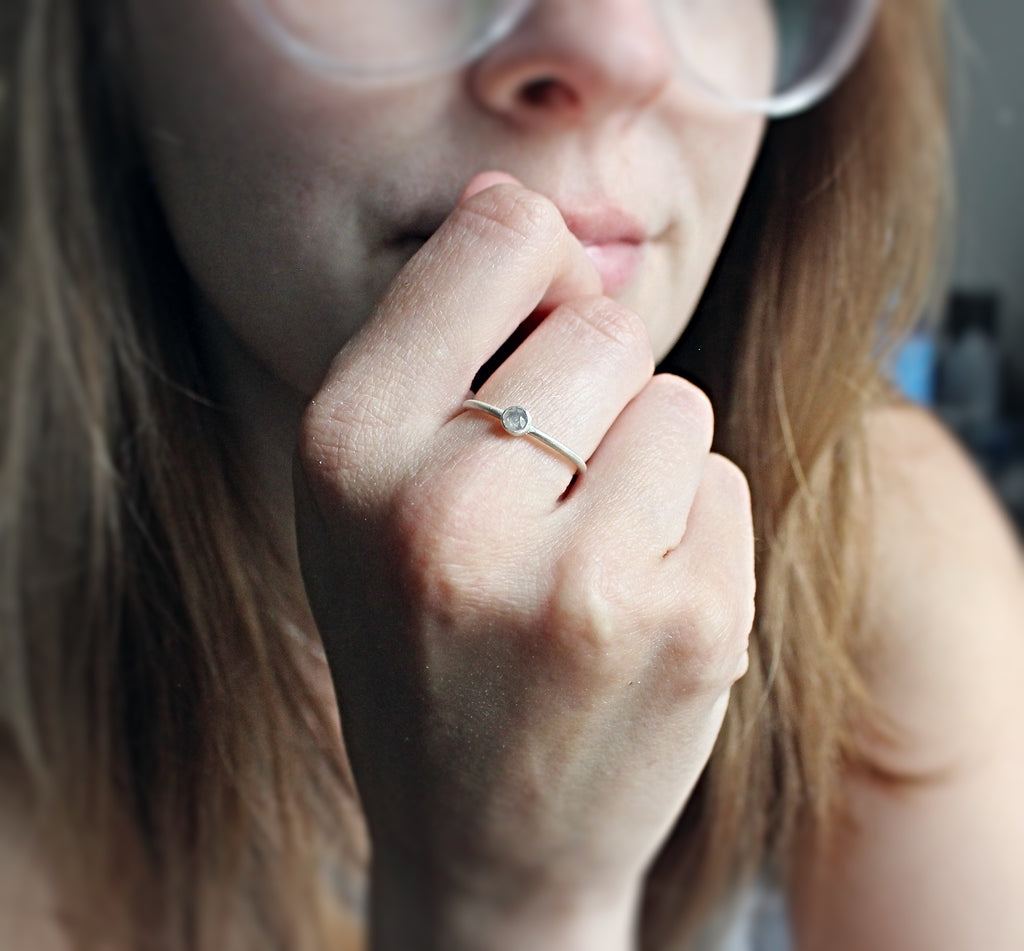 Lumen Diamond Solitaire Ring | US Size 7 | A handcrafted sterling silver diamond ring designed with a minimal bezel setting and timeless silhouette.