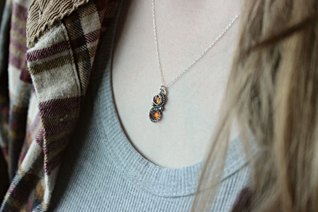 Red & Golden Amber Zircon Necklace
